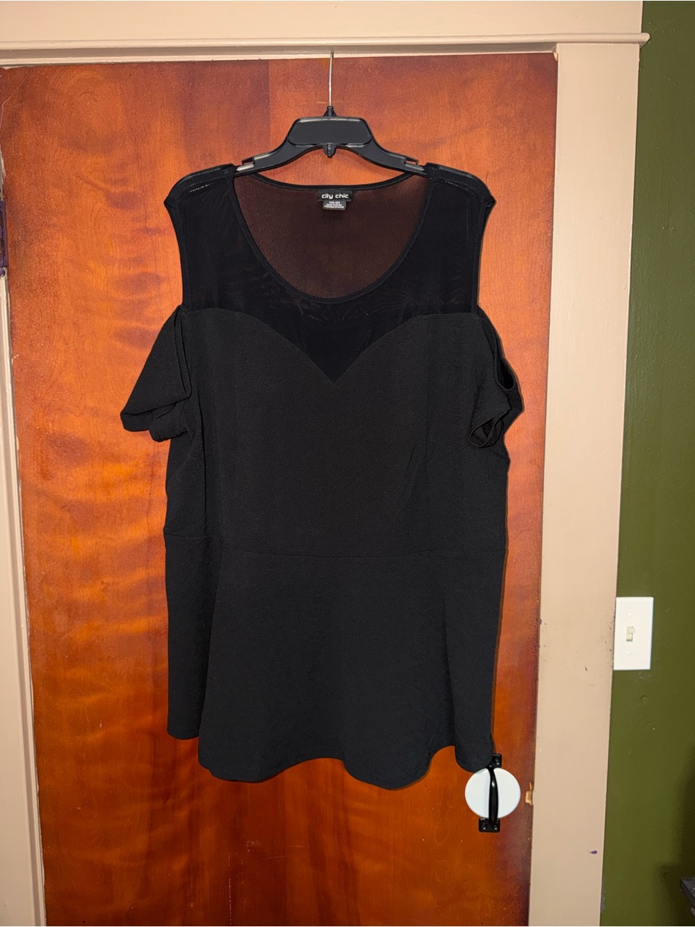 City Chic Black Cold-Shoulder Peplum Tunic